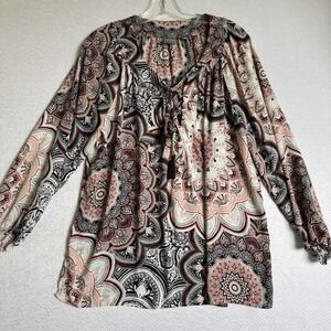 Soho New York & Company Shirt Womens Large Multicolor Paisley Boho Tassel Top